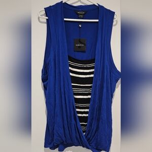 Michel Studio Blue and Black Wrap Tank Top